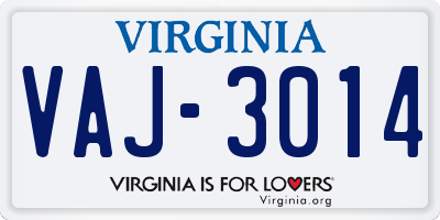 VA license plate VAJ3014