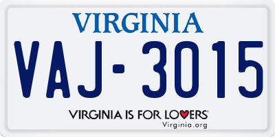 VA license plate VAJ3015