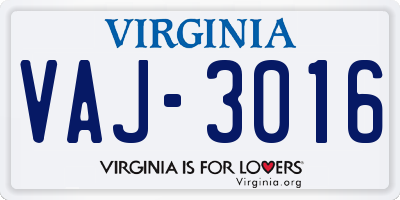 VA license plate VAJ3016