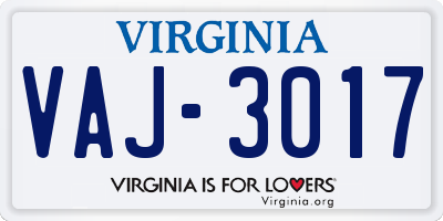 VA license plate VAJ3017