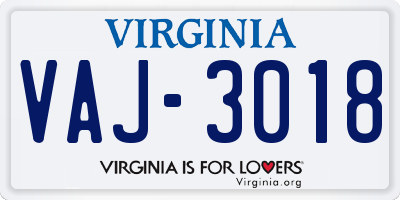 VA license plate VAJ3018