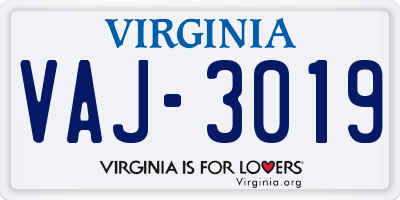 VA license plate VAJ3019
