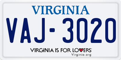 VA license plate VAJ3020