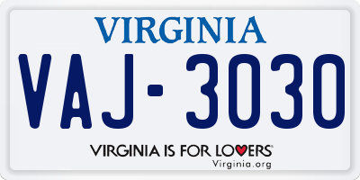 VA license plate VAJ3030