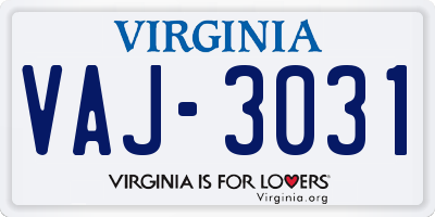 VA license plate VAJ3031