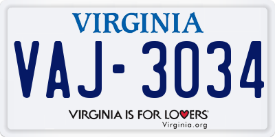 VA license plate VAJ3034