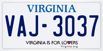 VA license plate VAJ3037