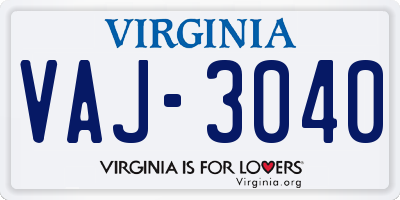 VA license plate VAJ3040