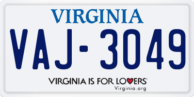 VA license plate VAJ3049