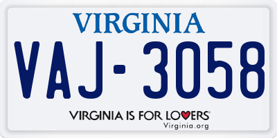 VA license plate VAJ3058