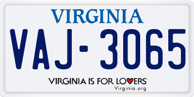 VA license plate VAJ3065