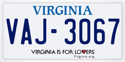 VA license plate VAJ3067