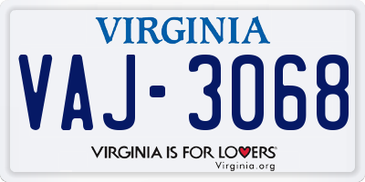 VA license plate VAJ3068