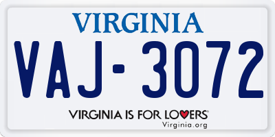 VA license plate VAJ3072