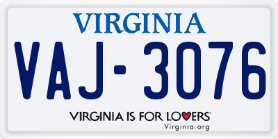 VA license plate VAJ3076