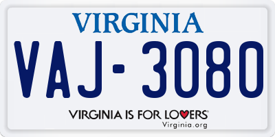 VA license plate VAJ3080