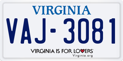 VA license plate VAJ3081