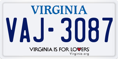 VA license plate VAJ3087