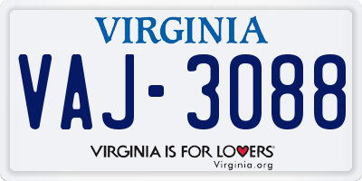 VA license plate VAJ3088