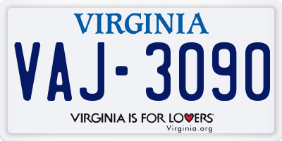 VA license plate VAJ3090