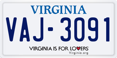 VA license plate VAJ3091