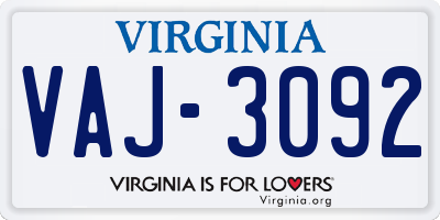 VA license plate VAJ3092