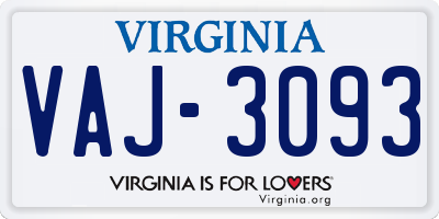 VA license plate VAJ3093