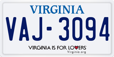 VA license plate VAJ3094