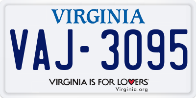 VA license plate VAJ3095