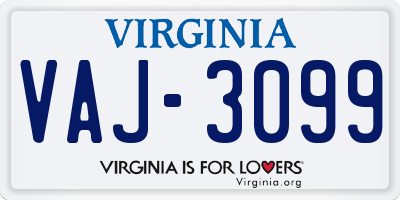 VA license plate VAJ3099