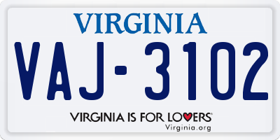 VA license plate VAJ3102