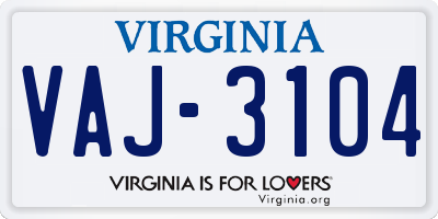 VA license plate VAJ3104