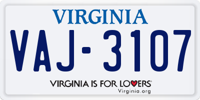 VA license plate VAJ3107