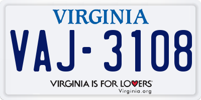 VA license plate VAJ3108