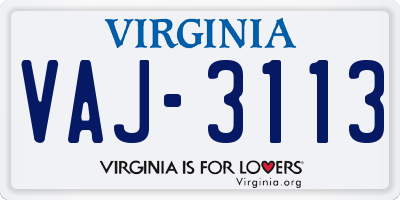 VA license plate VAJ3113
