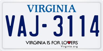 VA license plate VAJ3114
