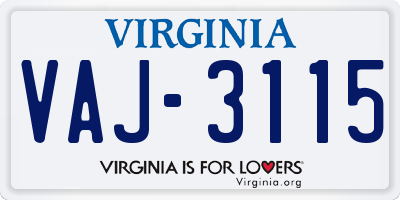 VA license plate VAJ3115
