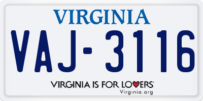 VA license plate VAJ3116