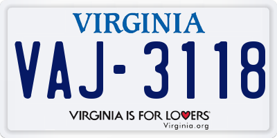 VA license plate VAJ3118