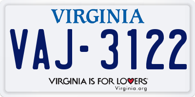 VA license plate VAJ3122