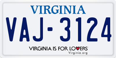 VA license plate VAJ3124
