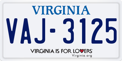 VA license plate VAJ3125