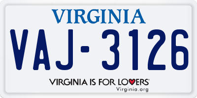 VA license plate VAJ3126