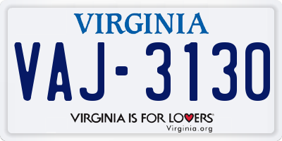 VA license plate VAJ3130