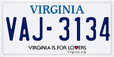 VA license plate VAJ3134