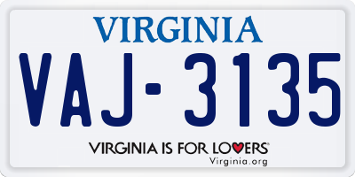 VA license plate VAJ3135