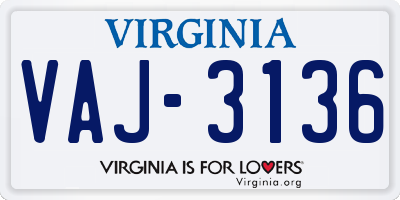 VA license plate VAJ3136