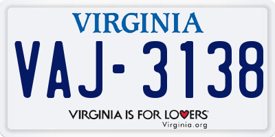 VA license plate VAJ3138