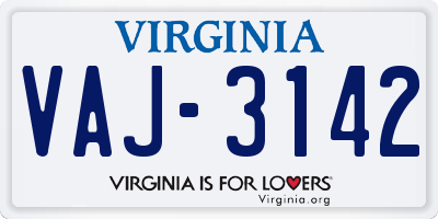 VA license plate VAJ3142