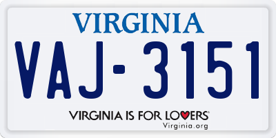 VA license plate VAJ3151